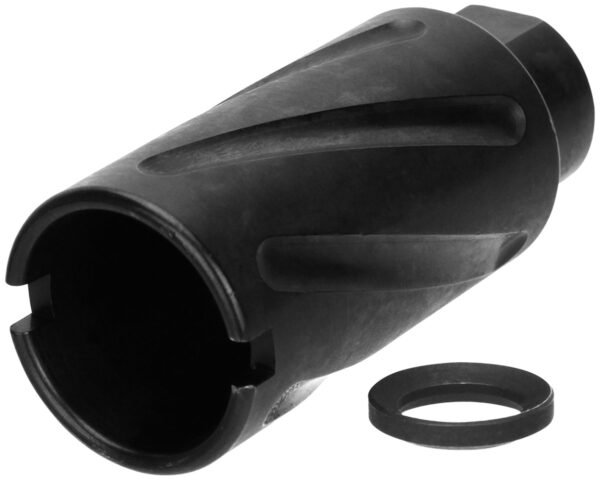 TacFire MZ1007N Spiral Fluted Muzzle Brake Black Oxide Steel with 1/2"-28 tpi Threads, 2.60" OAL & 1.12" Diameter for 5.56x45mm NATO AR-15
