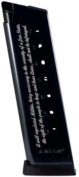 Mec-Gar MGCG45082A 1911 Government 8rd 45 ACP, Blued w/2nd Amendment Engraving Carbon Steel