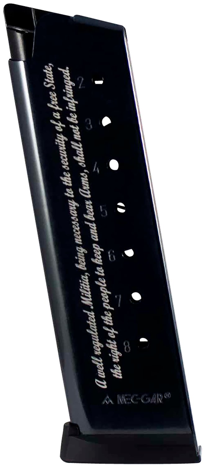 Mec-Gar MGCG45082A 1911 Government 8rd 45 ACP, Blued w/2nd Amendment Engraving Carbon Steel