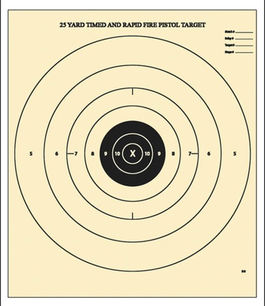 Action Target B8100 Competition NRA Time & Rapid Fire Bullseye Heavy Paper Hanging 25 yds Handgun 21" x 24" Black/White 100 Per Box