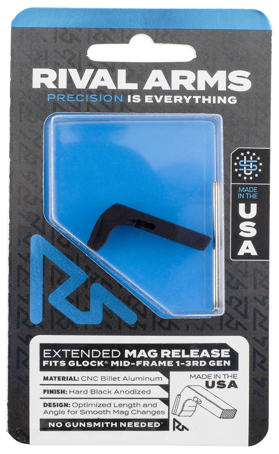 Rival Arms RA72G001A Magazine Release  Compatible w/Glock Gen3 (Except 21SF) Extended, Black Anodized Aluminum