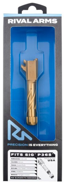 Rival Arms RA20P002E Precision Match Grade 9mm Luger 3.10" Fluted Threaded Gold PVD Steel, Fits Sig P365