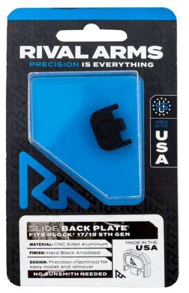 Rival Arms RA43G004A Slide Back Cover Plate  Double Stack Black Anodized Aluminum for Glock 17/19 Gen5