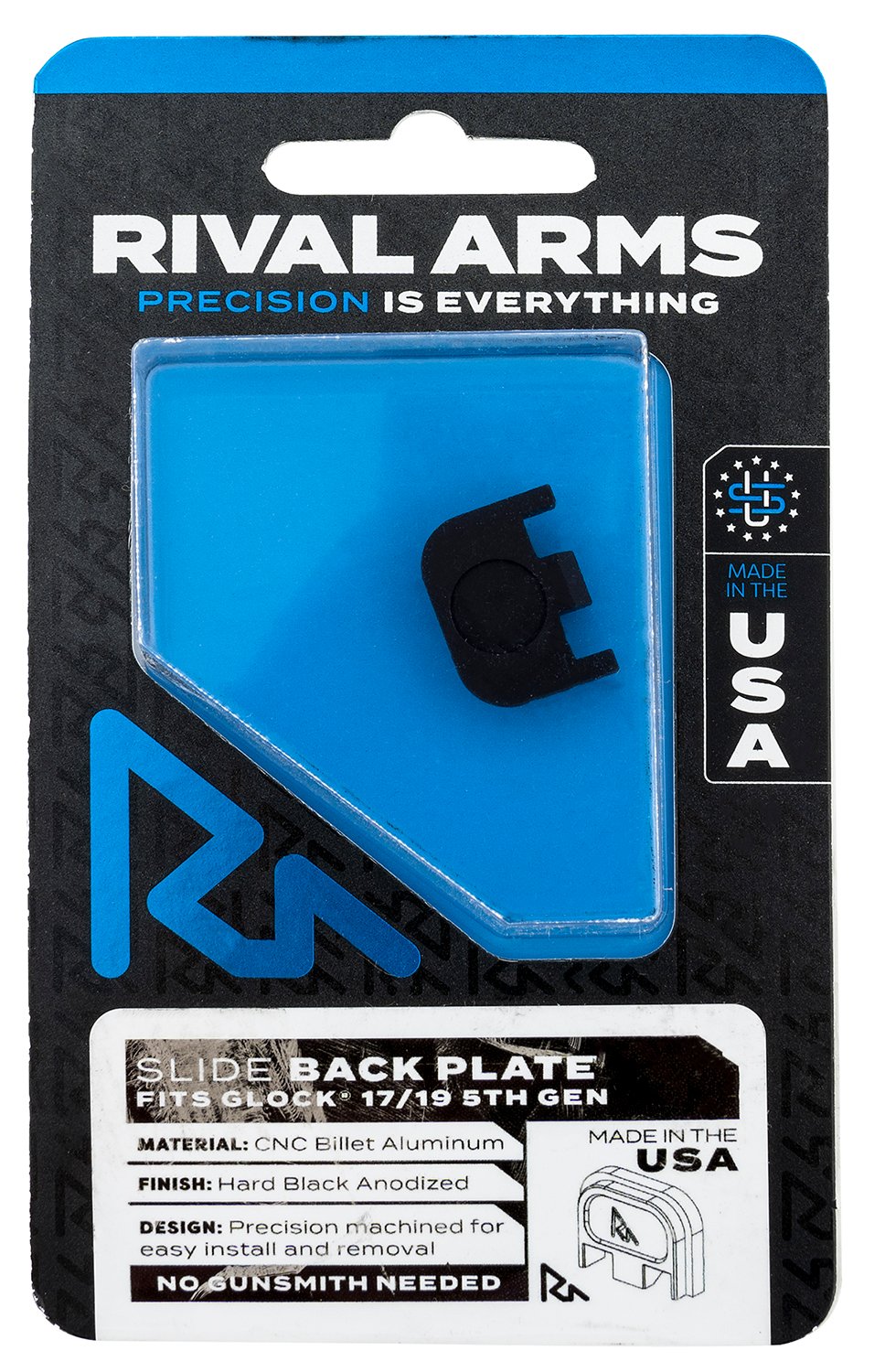 Rival Arms RA43G004A Slide Back Cover Plate Double Stack Black Anodized Aluminum for Glock 17/19 Gen5