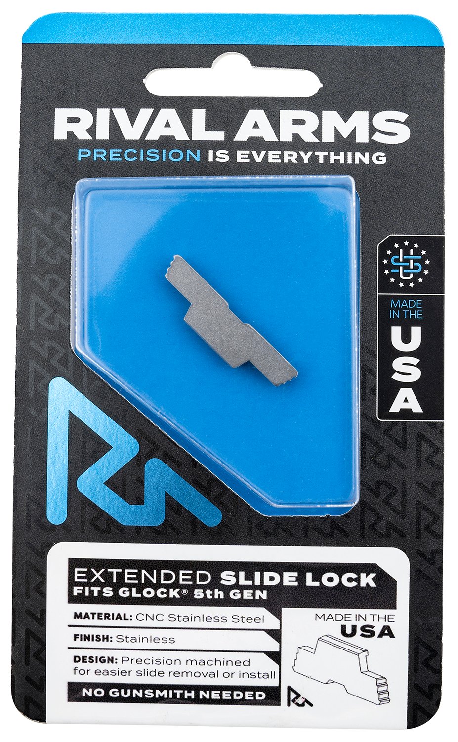 Rival Arms RARA80G002D Slide Lock Extended Polished Stainless for Glock 34/17/19 Gen5