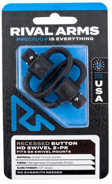 Rival Arms RA-RA92S2A HD Swivel Set  Black Manganese Phosphate Steel with 1.5" Loops & Recessed Button