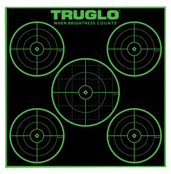 TruGlo TG11A25 Tru-See 5-Bull Target Self-Adhesive Heavy Paper Black/Green 12"x12" 5-Bullseye 25 Pack