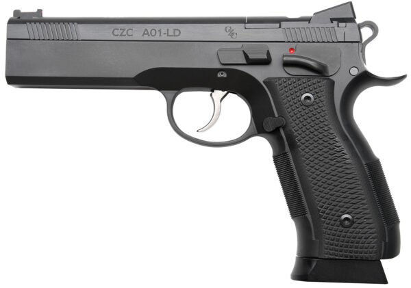 Cz Custom Shop 96336 A01-LD  9mm Luger 19+1 5" Match Grade Bull Barrel, Black Optic Cut/Serrated Steel Slide, Black Polycoat Steel Frame w/Beavertail, Black G10 Grip, Long Dustcover