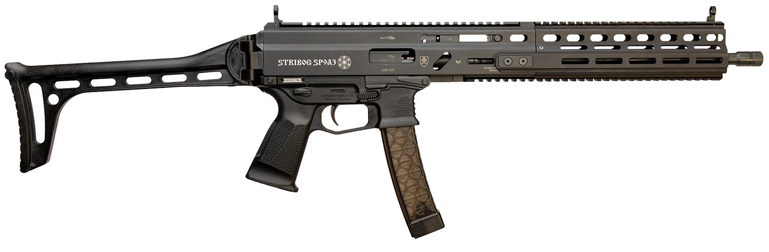Grand Power 810091157978 Stribog SP9A3 9mm Luger 30+1 16" Black Picatinny Rail, Black Polymer Grip
