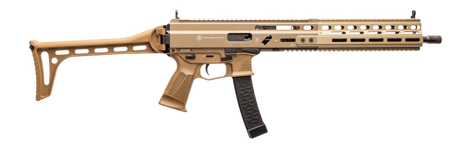 Grand Power 810091157992 SP9A3 Stribog 9mm Luger 30+1 16" Black Threaded Barrel, M-LOK Handguard, Flat Dark Earth Aluminum Picatinny Rail Receiver, Polymer Side Folding Stock, FDE Polymer Grip