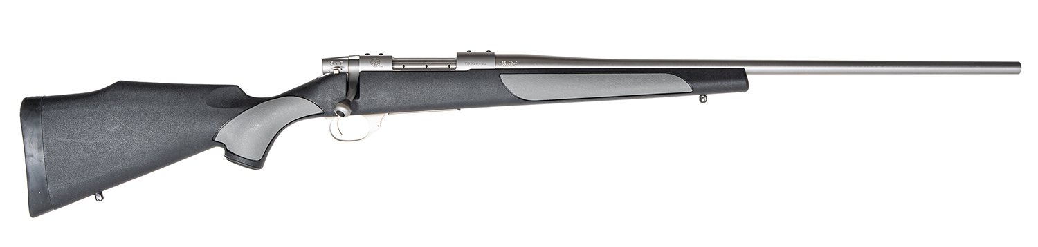 Weatherby Vanguard Weatherguard Full Size 270 Win 5+1 24" Satin Threaded Barrel, Satin Stainless Steel Drilled & Tapped Receiver, Black/Gray Weatherguard Stock