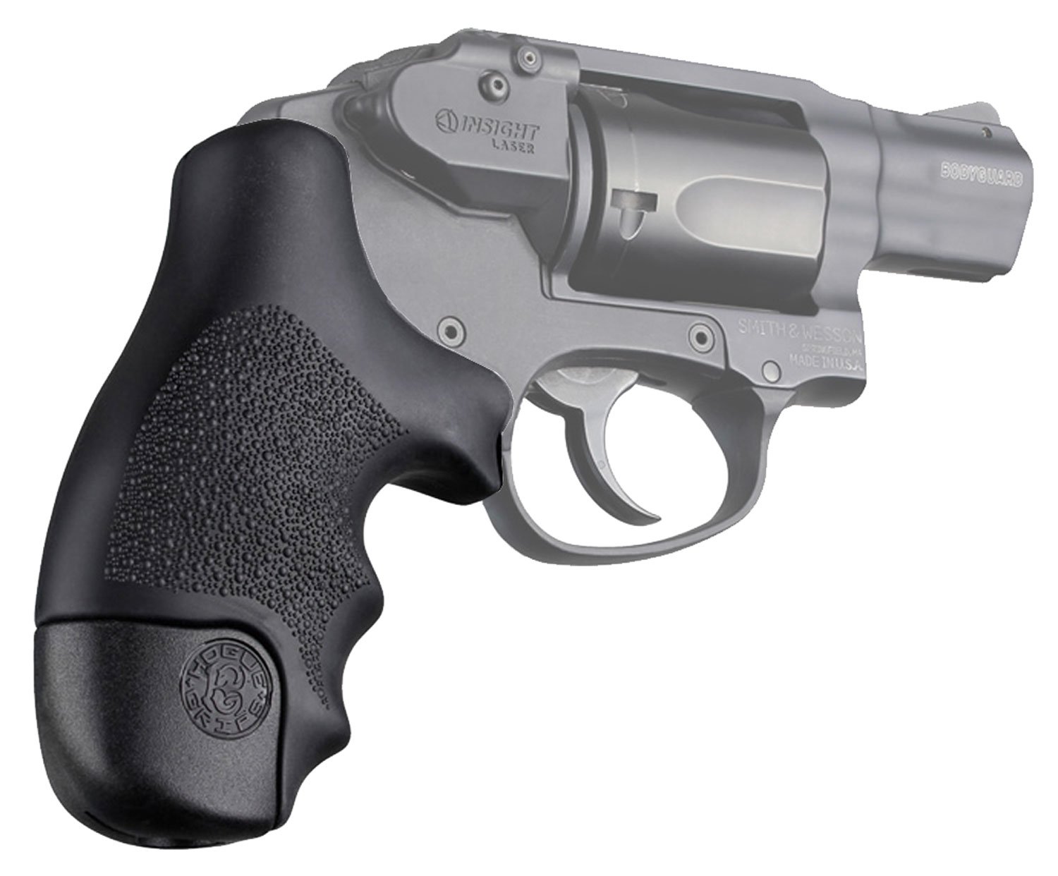 Hogue 60020 OverMolded Tamer Cobblestone Black Rubber with Finger Grooves for S&W J Frame Centennial with Round Butt, Bodyguard