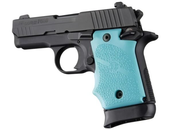 Hogue Rubber Grip with Finger Grooves for SIG Sauer P938 Ambi Safety-Aqua