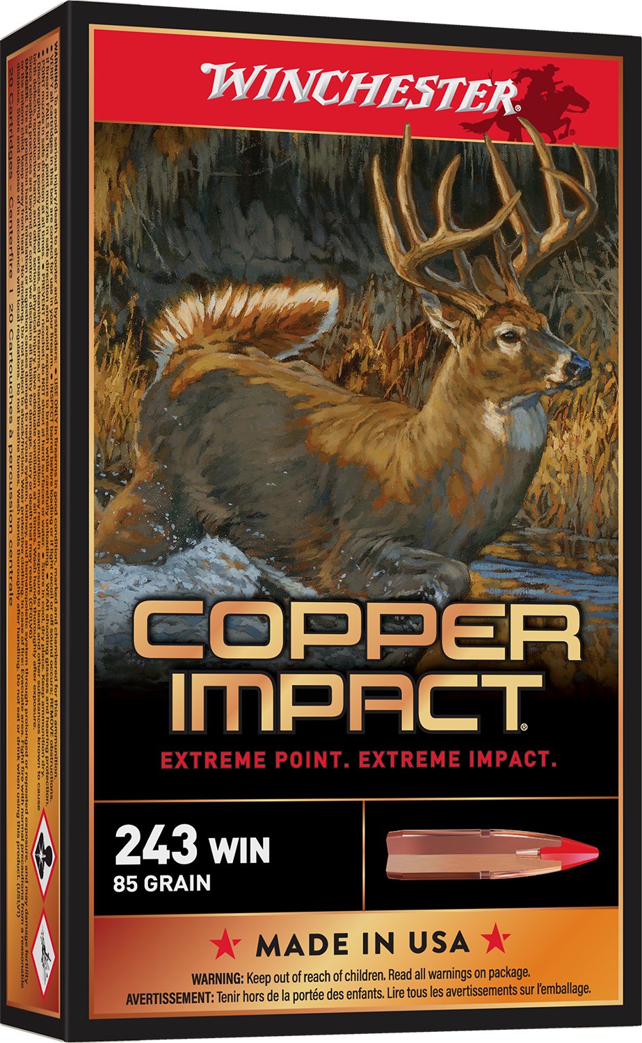 Winchester Ammo X243CLF Copper Impact  243Win 85gr Copper Extreme Point Lead Free 20 Per Box/10 Case