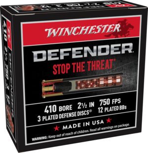 Winchester Ammo S410PDX1 PDX1 Defender  410Gauge 2.50" 3Defense Discs 12BBs Shot 10 Per Box/10 Case